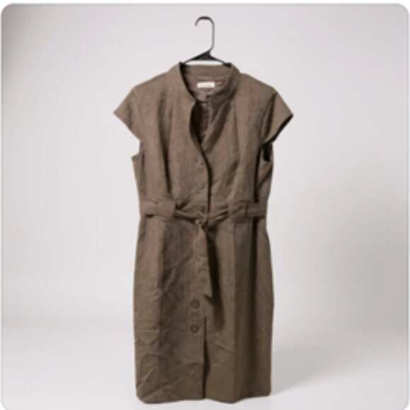 Calvin Klein Gray Sleeveless Belted Button-Front Midi Dress with Waist Tie - Picture 1 of 2